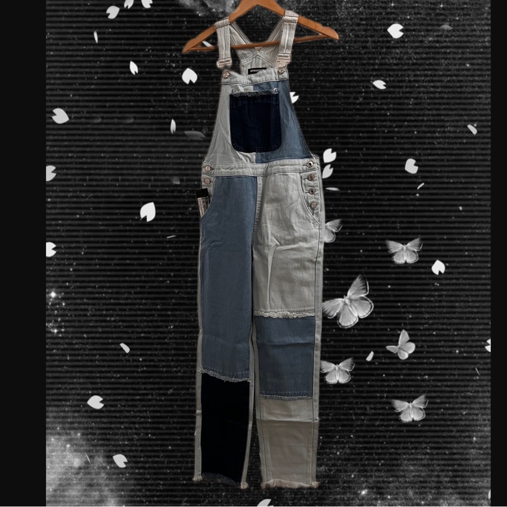 Momokrom Distressed Patchwork Denim Overalls Dolls Kill